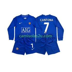 Camisolas de futebol Manchester United CONTONA 7 2008 2009 Retro Criança Equipamento 3ª Manga Comprida